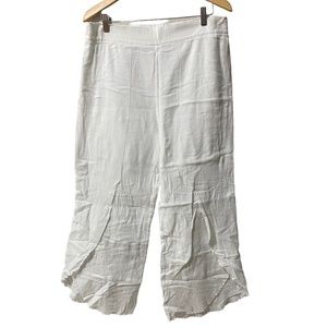 Soft Surroundings Cream Wide-Leg Cropped Pants with Split Ruffle Hem